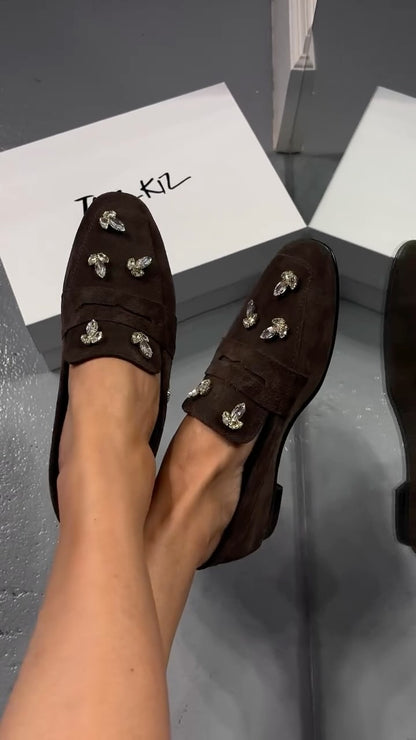 Women's Suede Rhinestone Loafers