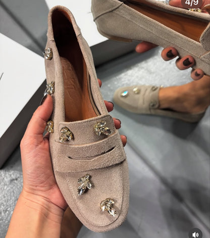 Women's Suede Rhinestone Loafers