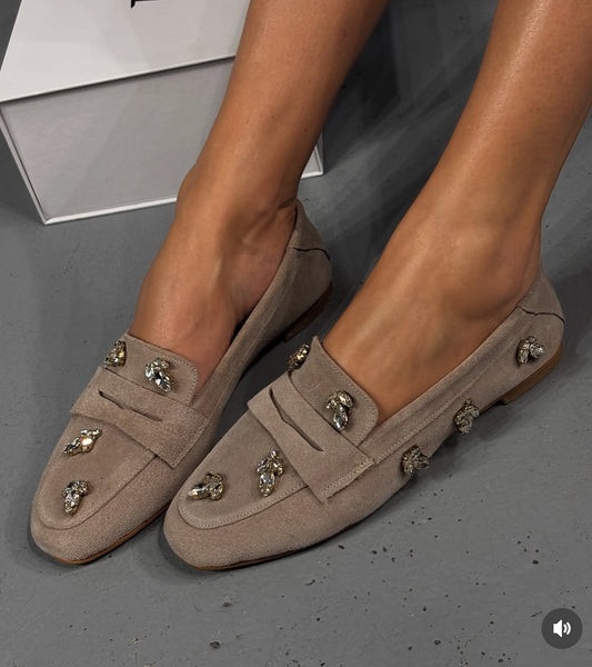 Women's Suede Rhinestone Loafers