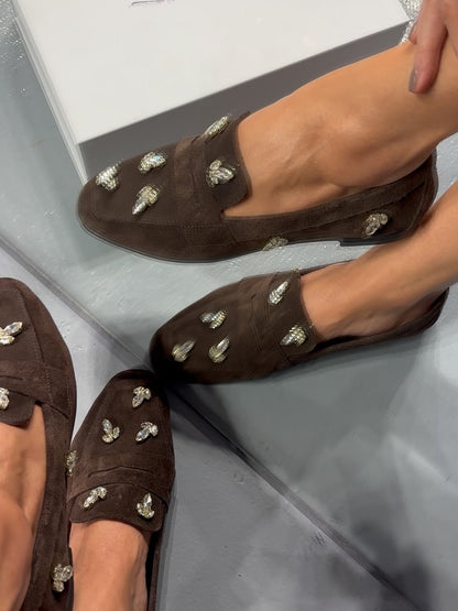 Women's Suede Rhinestone Loafers