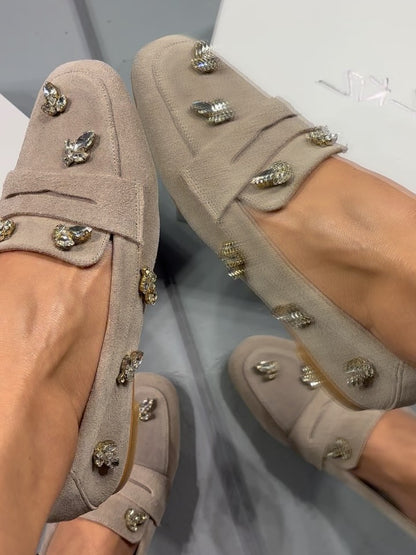 Women's Suede Rhinestone Loafers