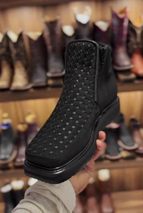 Square-toe Woven Platform Cowboy Boots
