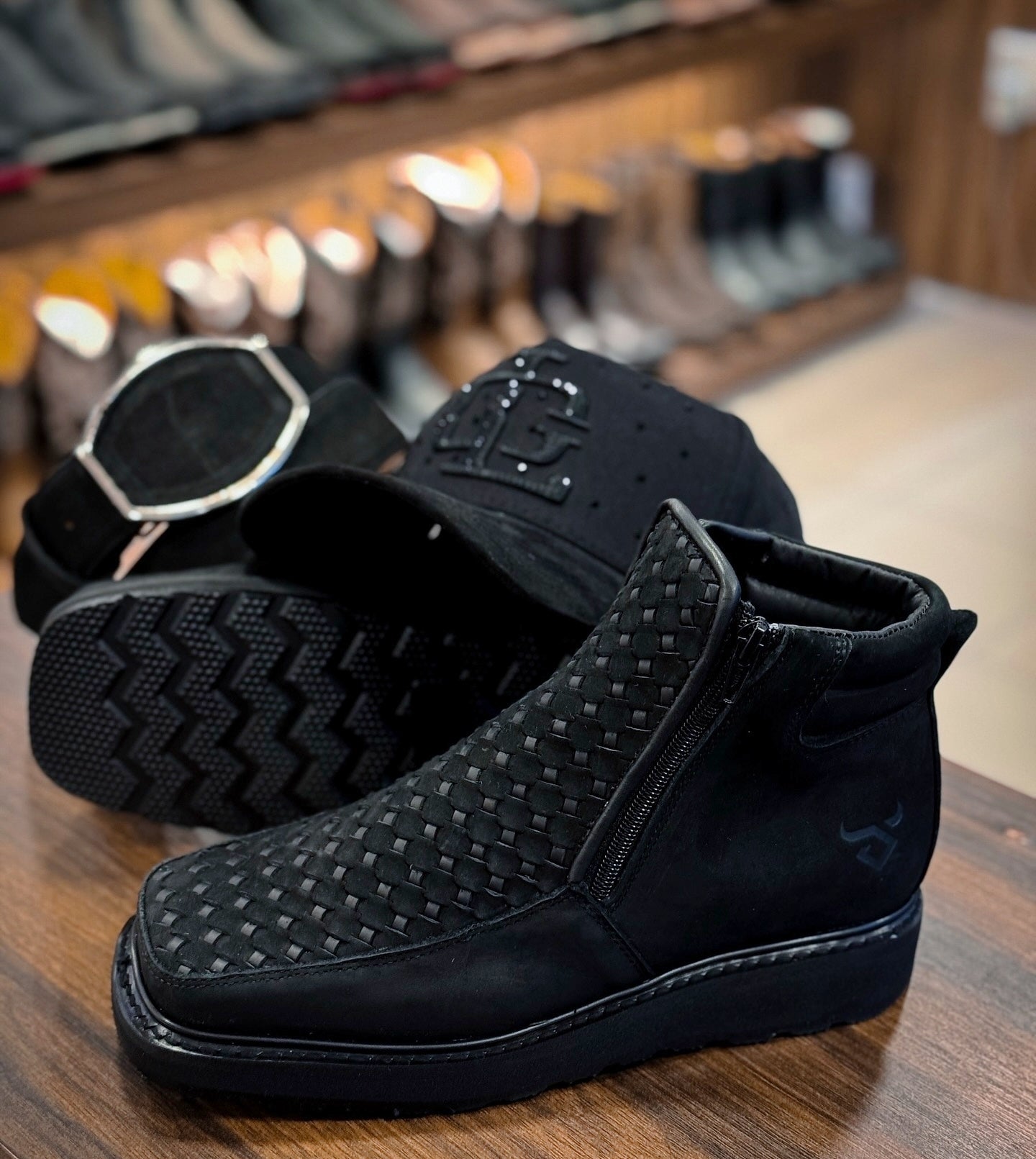 Square-toe Woven Platform Cowboy Boots