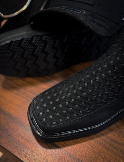 Square-toe Woven Platform Cowboy Boots