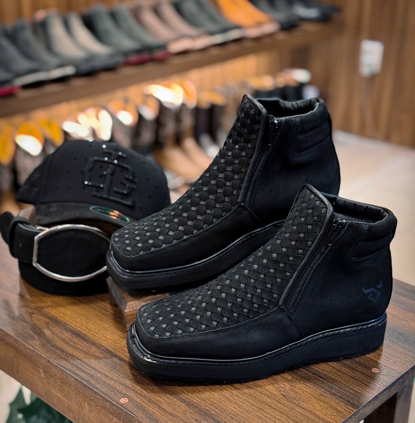 Square-toe Woven Platform Cowboy Boots