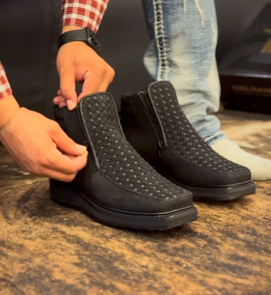 Square-toe Woven Platform Cowboy Boots
