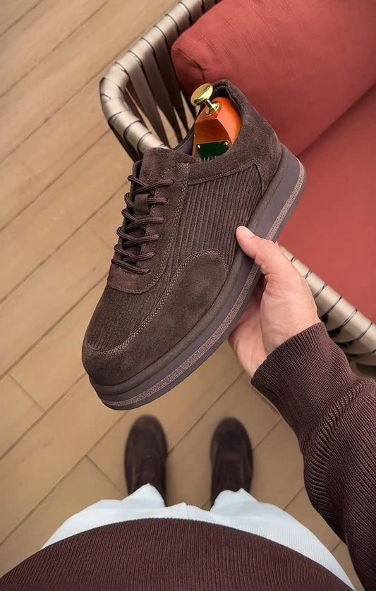 Striped Suede Lace-up Casual Shoes