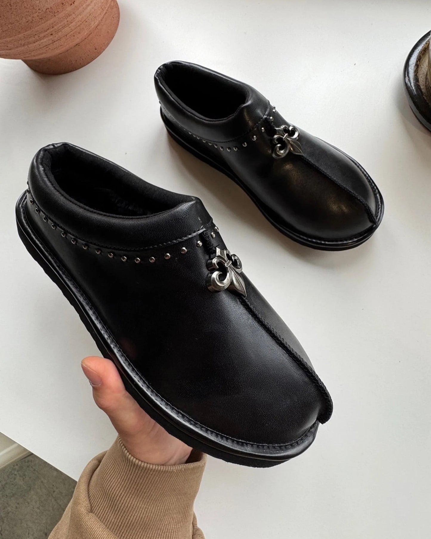 Stylish Chrome Inspired Mules