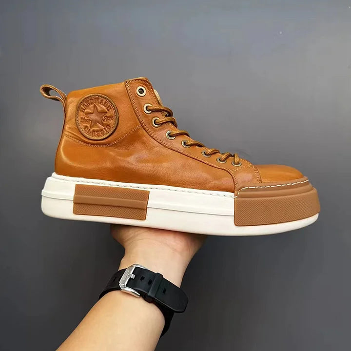 Handmade Retro Horsehide Mid-top Skate Shoes
