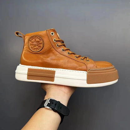 Handmade Retro Horsehide Mid-top Skate Shoes