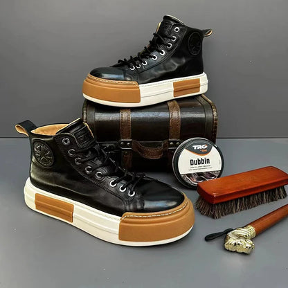 Handmade Retro Horsehide Mid-top Skate Shoes