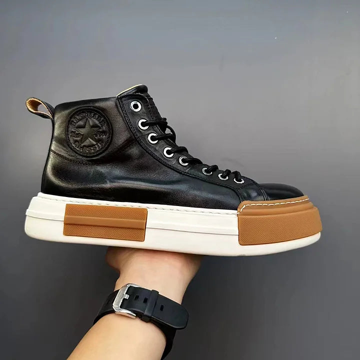 Handmade Retro Horsehide Mid-top Skate Shoes