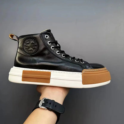 Handmade Retro Horsehide Mid-top Skate Shoes