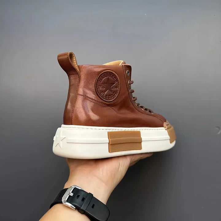 Handmade Retro Horsehide Mid-top Skate Shoes