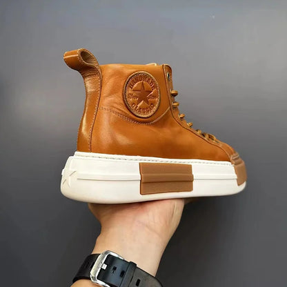 Handmade Retro Horsehide Mid-top Skate Shoes