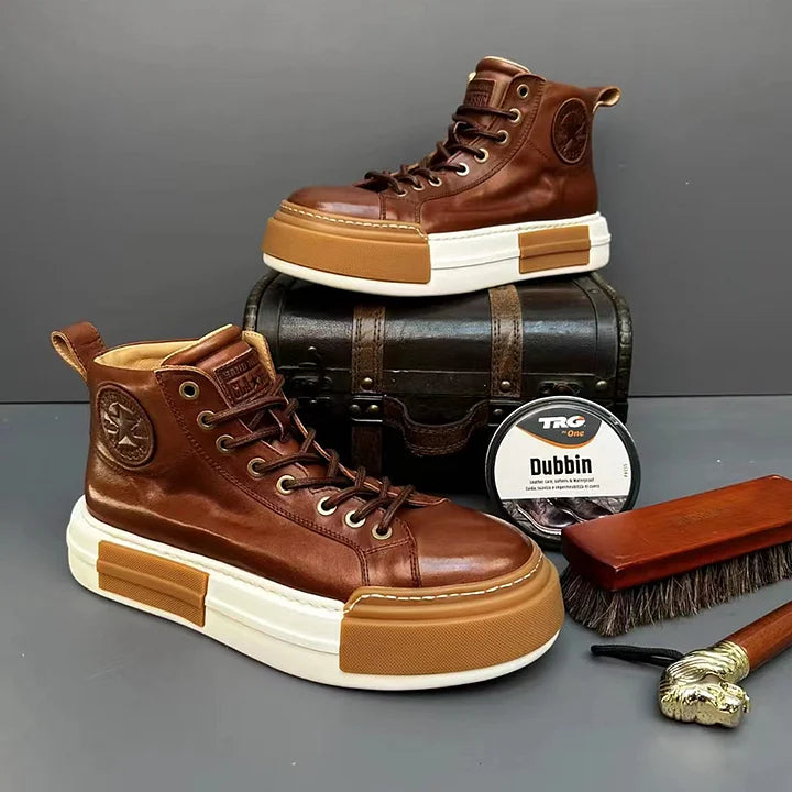 Handmade Retro Horsehide Mid-top Skate Shoes