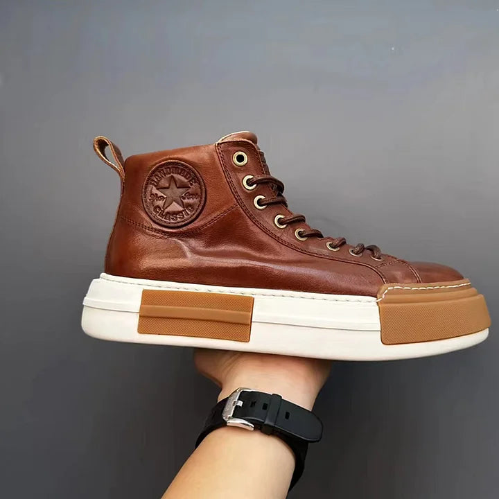 Handmade Retro Horsehide Mid-top Skate Shoes