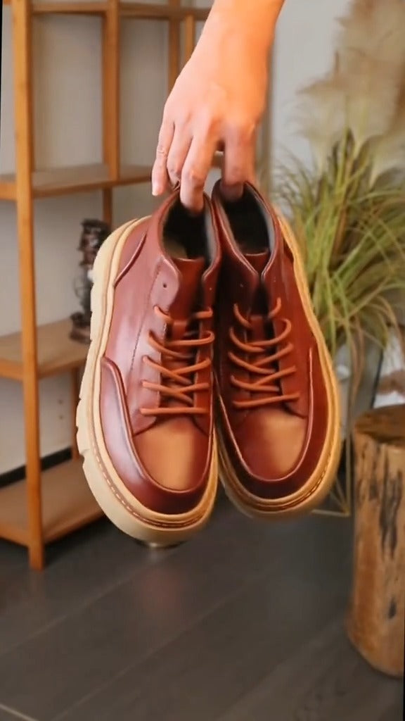 Handmade Retro Horsehide Lace-up Leather Boots