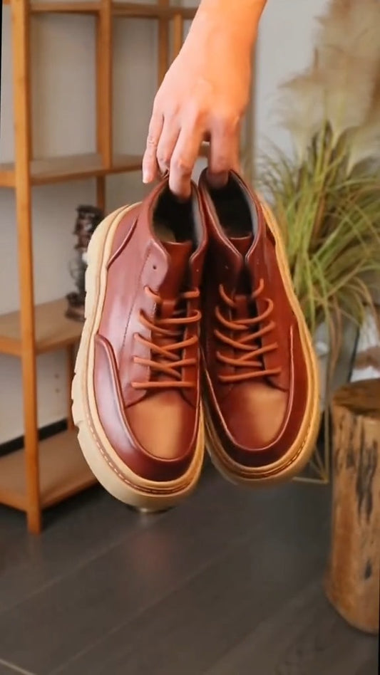 Handmade Retro Horsehide Lace-up Leather Boots