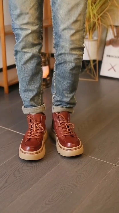 Handmade Retro Horsehide Lace-up Leather Boots