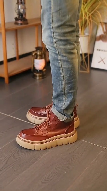 Handmade Retro Horsehide Lace-up Leather Boots