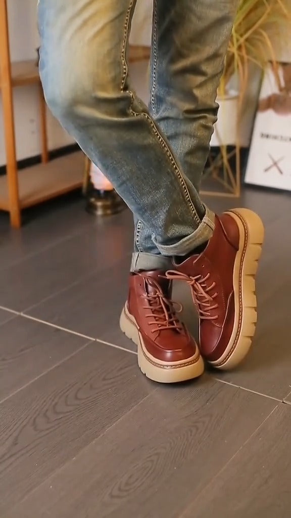 Handmade Retro Horsehide Lace-up Leather Boots