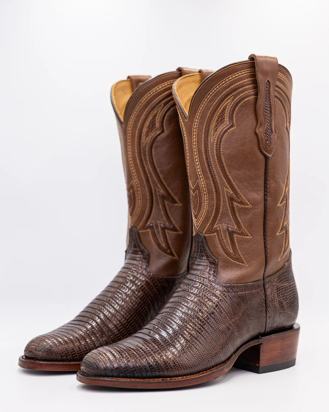 Lizard Tobacco Round Toe Cowboy Boots