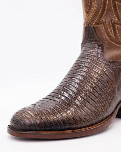 Lizard Tobacco Round Toe Cowboy Boots