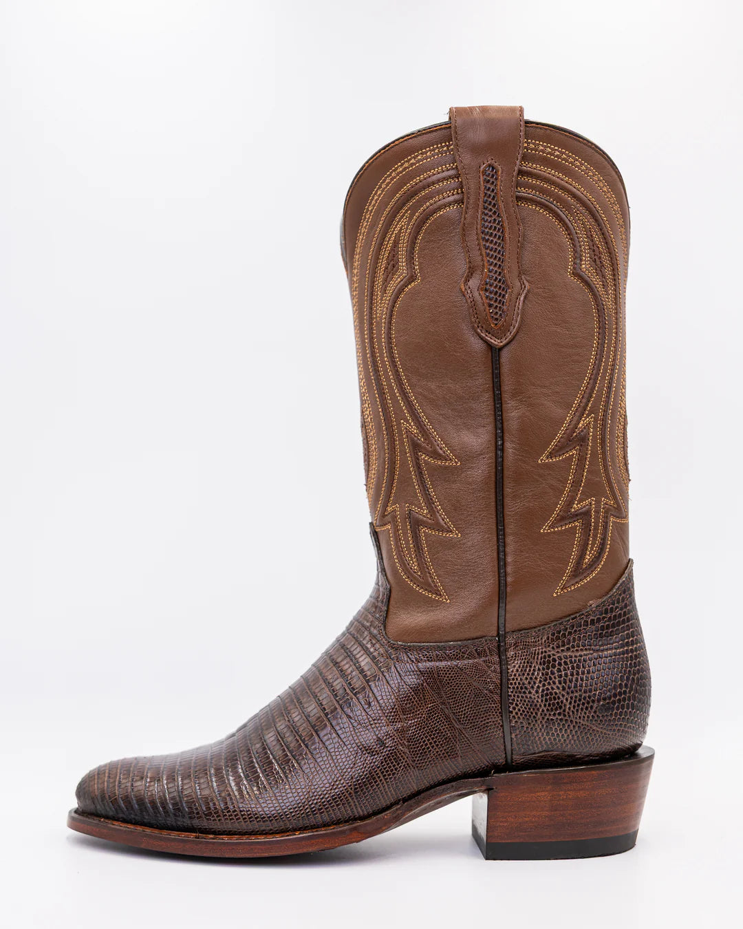 Lizard Tobacco Round Toe Cowboy Boots