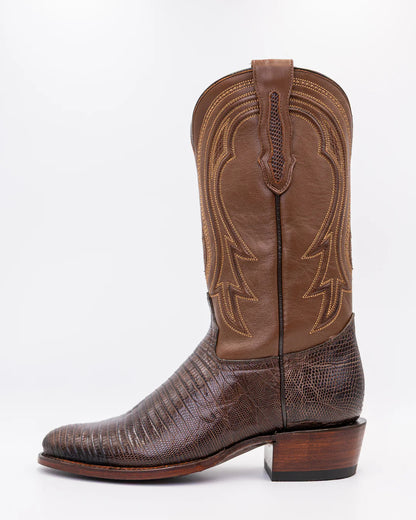 Lizard Tobacco Round Toe Cowboy Boots