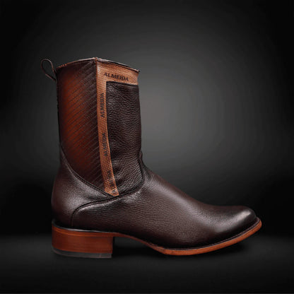 Round-toe Lychee Leather Cowboy Boots