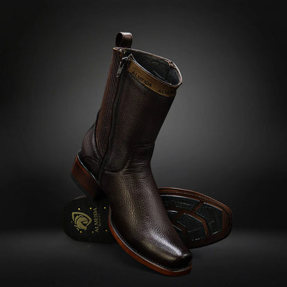 Square-toe Lychee Leather Cowboy Boots