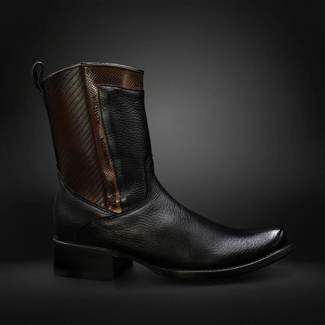 Square-toe Lychee Leather Cowboy Boots