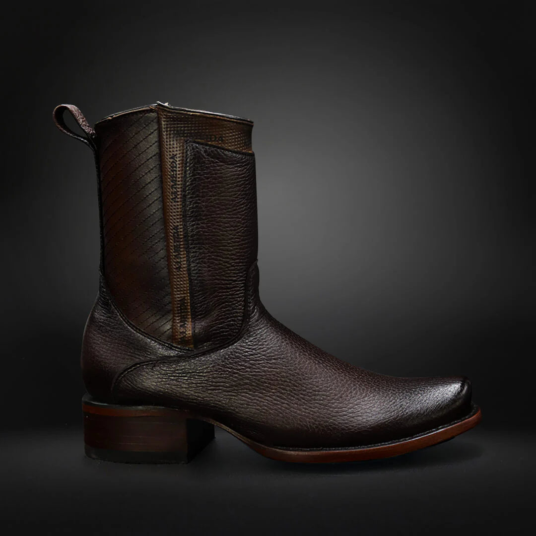 Square-toe Lychee Leather Cowboy Boots