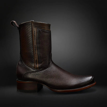 Square-toe Lychee Leather Cowboy Boots
