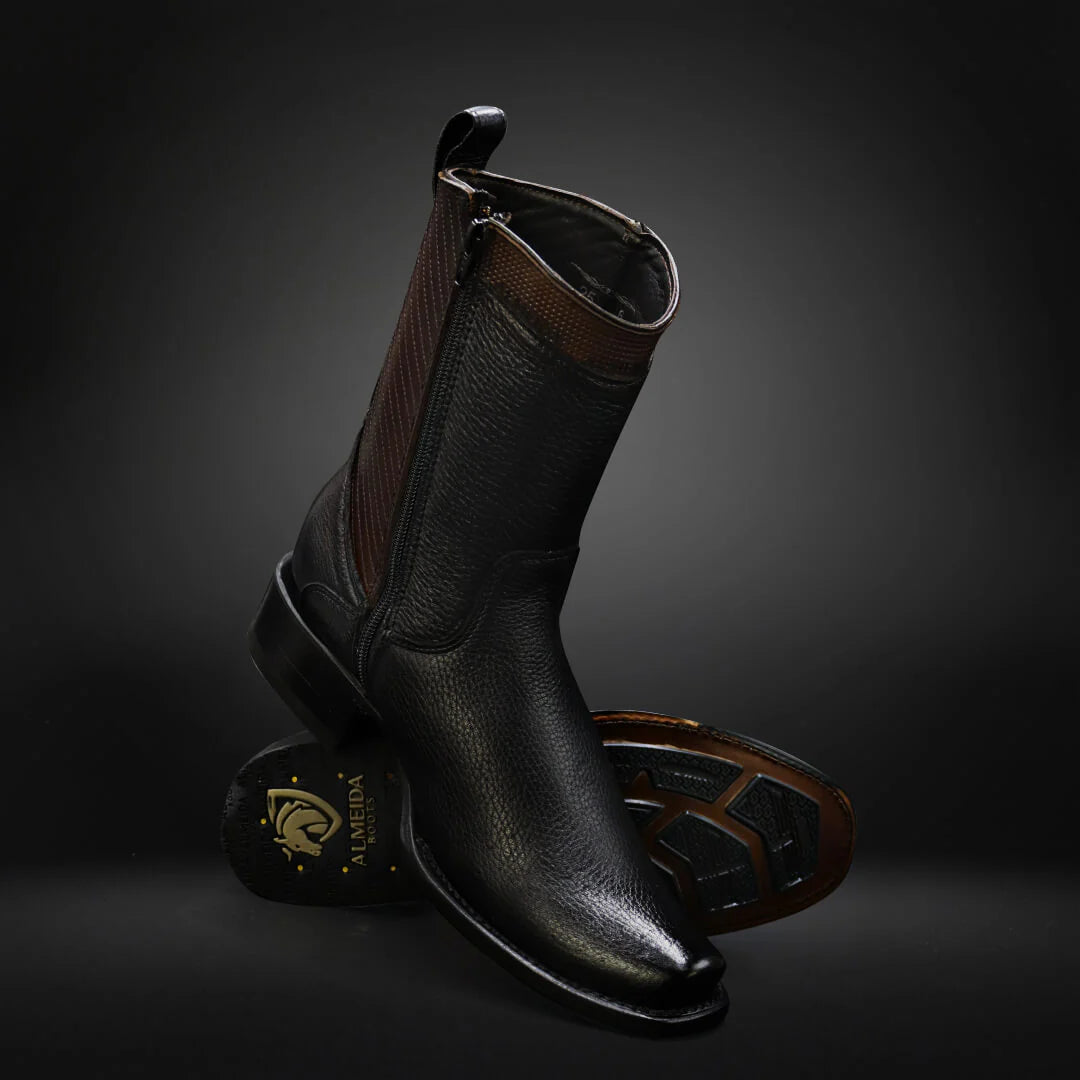 Square-toe Lychee Leather Cowboy Boots