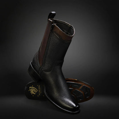 Square-toe Lychee Leather Cowboy Boots