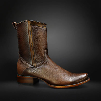 Square-toe Lychee Leather Cowboy Boots