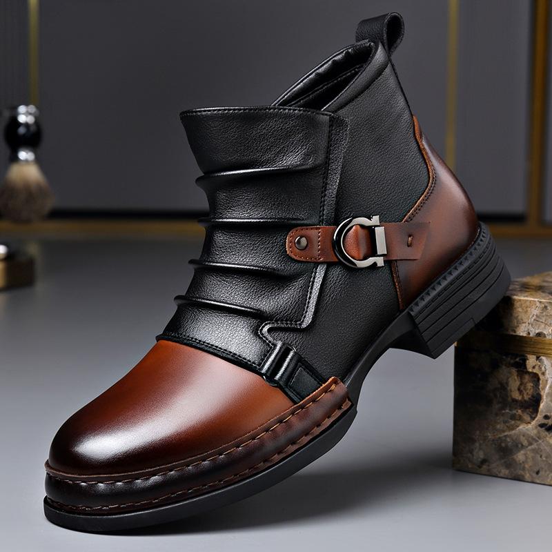 Men's High-top Two-tone Casual Leather Shoes