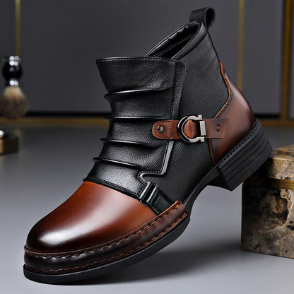 Men's High-top Two-tone Casual Leather Shoes