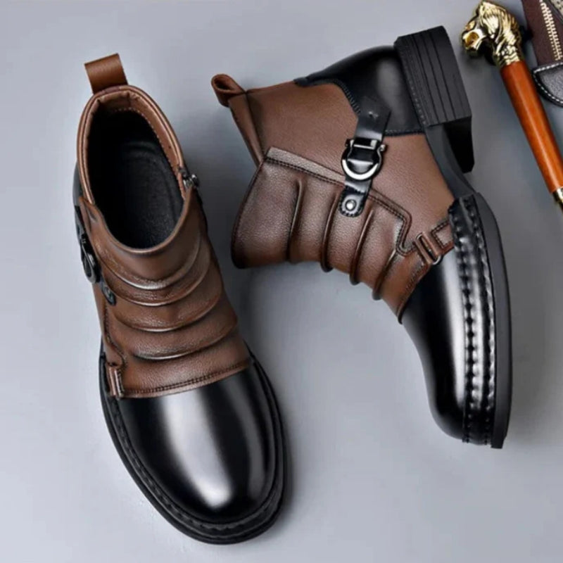 Men's High-top Two-tone Casual Leather Shoes