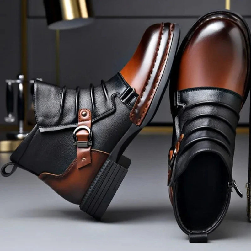 Men's High-top Two-tone Casual Leather Shoes