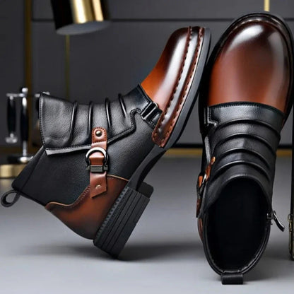 Men's High-top Two-tone Casual Leather Shoes