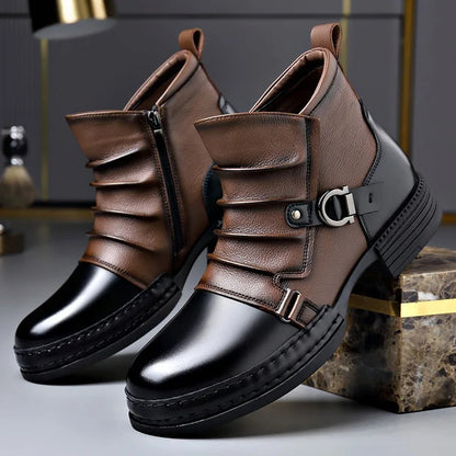 Men's High-top Two-tone Casual Leather Shoes