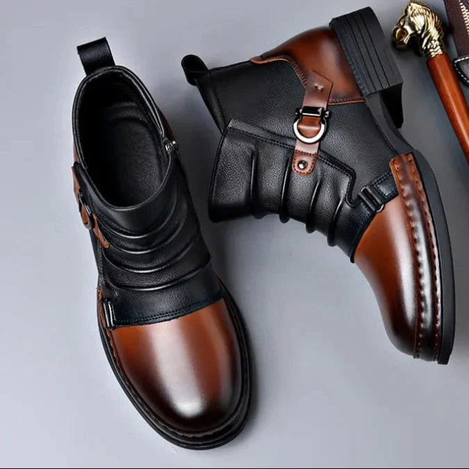 Men's High-top Two-tone Casual Leather Shoes
