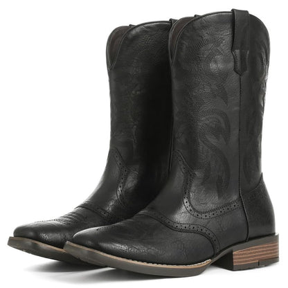 Square Toe Western Embroidered Pull On Cowboy Boots