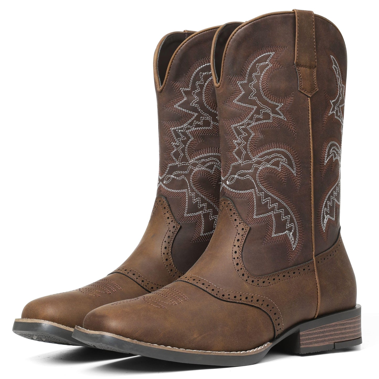 Square Toe Western Embroidered Pull On Cowboy Boots