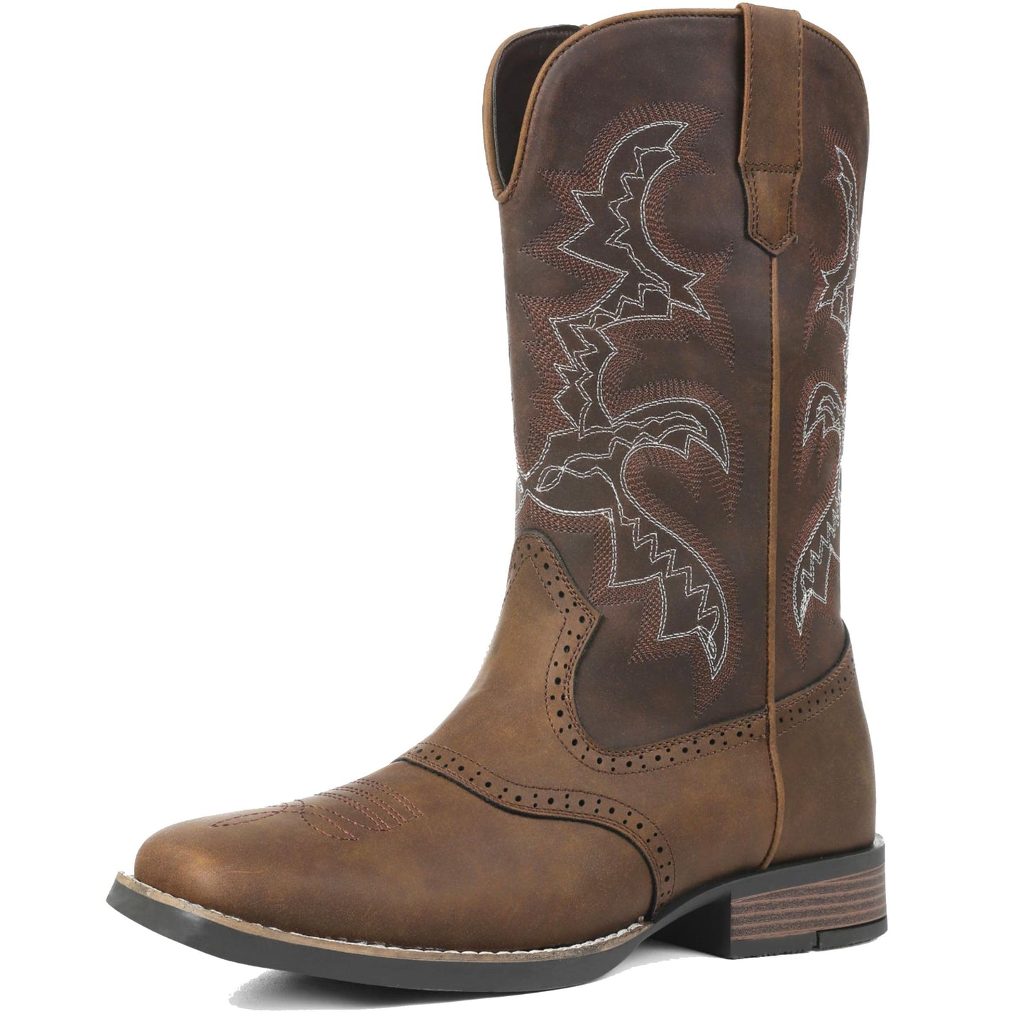Square Toe Western Embroidered Pull On Cowboy Boots