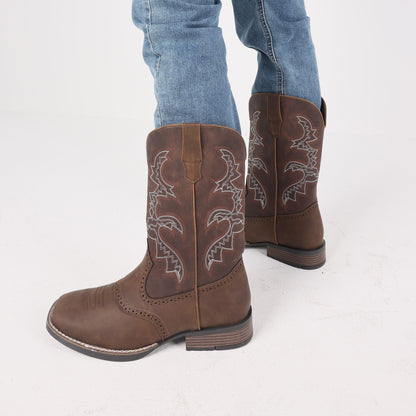 Square Toe Western Embroidered Pull On Cowboy Boots