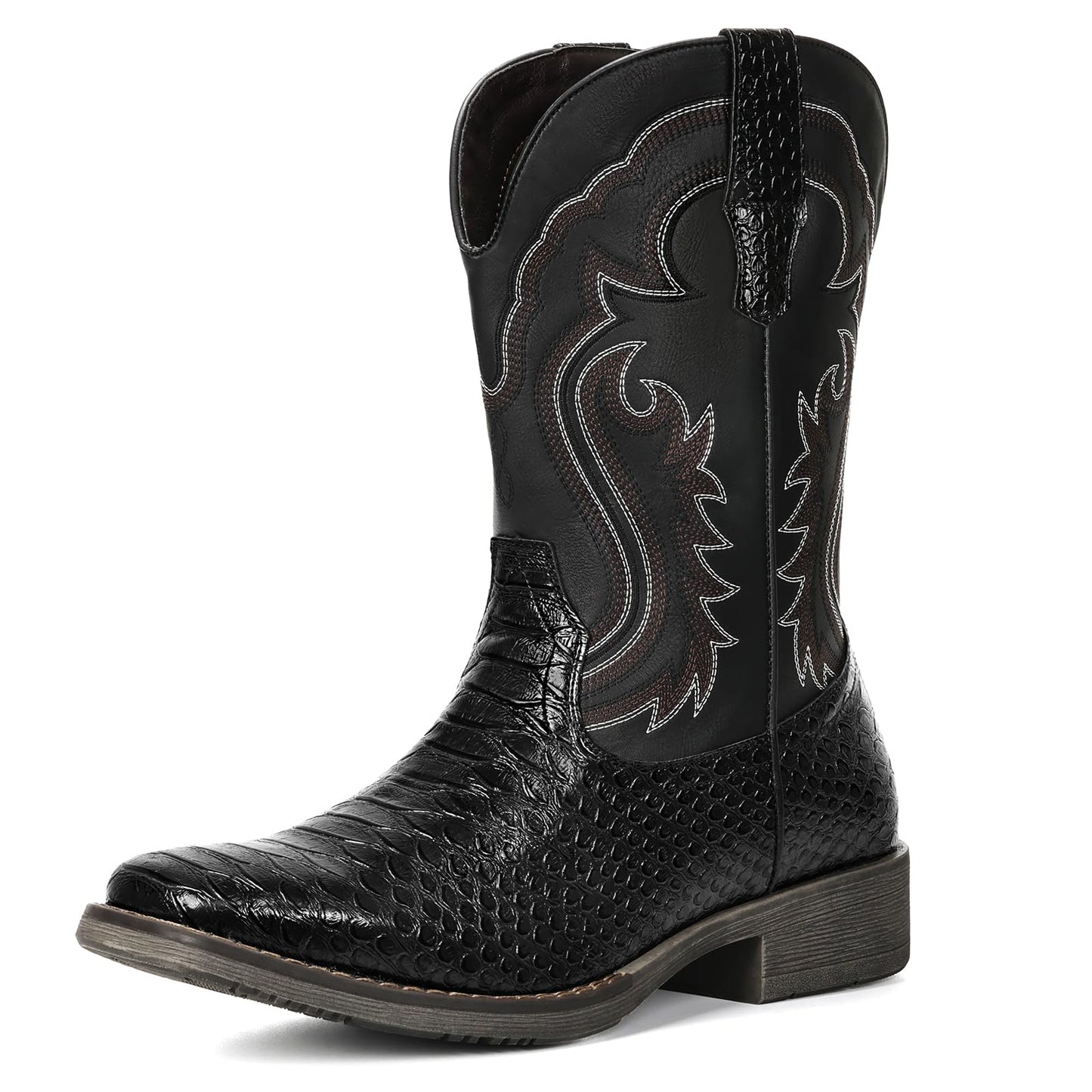 Faux Snake Skin Embroidered Western Boots